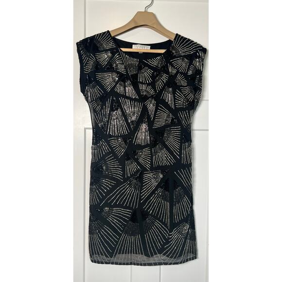 Trina Turk Hansen Night Fall Sequin Dress Black Size 8 Short‎ Sleeve - Picture 1 of 11